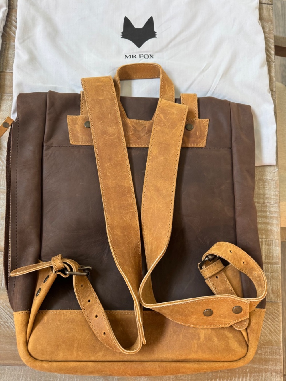 Mr Fox leather backpack handmade Mexico - Picture 3 of 6